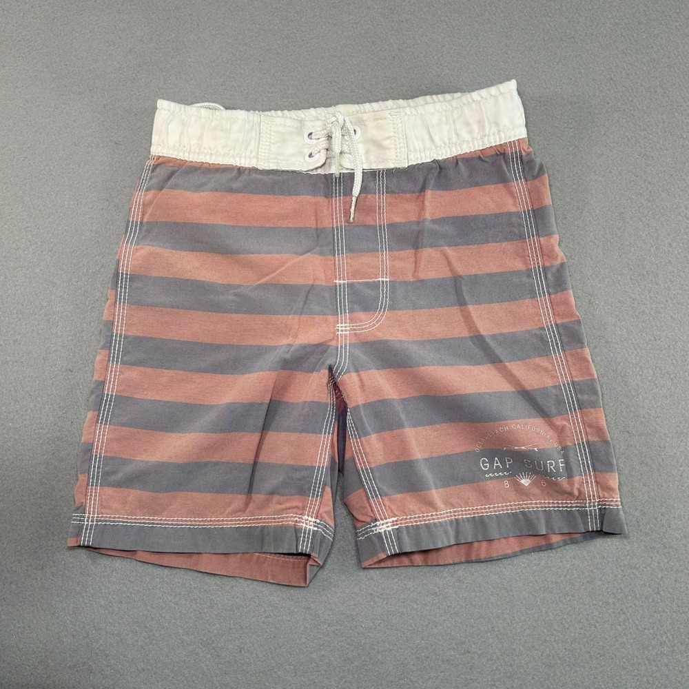 Gap Kids Swim Trunks Kids Size S 6-7 Orange Grey Striped Board Shorts